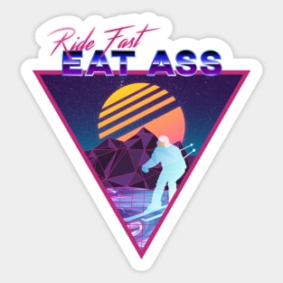 Retro Vaporwave Ski Mountain | Ride Fast Eat Ass | Shirts, Stickers, and More! Sticker